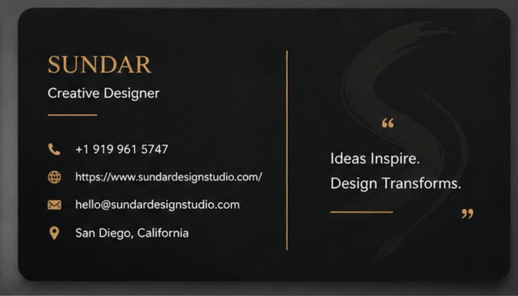 Sundar Design Studio Card — Black & Gold (Back)