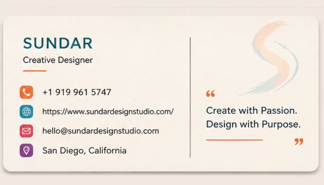 Sundar Design Studio Card — White & Teal (Back)